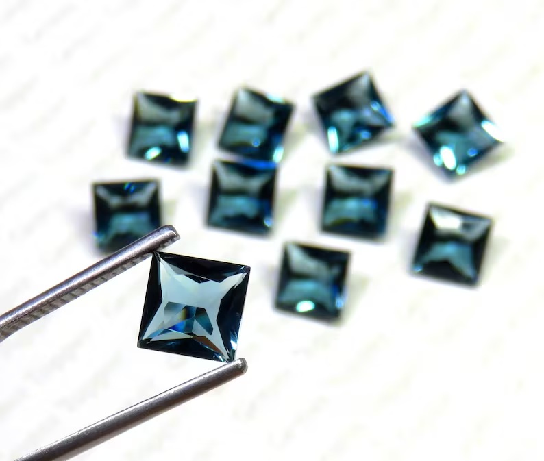 London Blue Topaz 8x8 mm Square Princes Cut